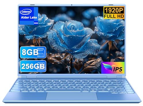 Ordenador Portátil Win 11 Pro Celeron N5095 PC Portátil 14 Pulgadas FHD IPS (8GB LPDDR4 RAM 256GB SSD Laptop), Portatiles Convertible 180°, 5G WiFi, 1920*1200, Protege el Teclado Español - Blue