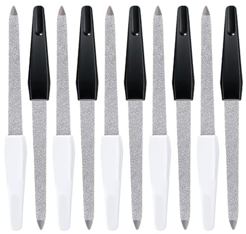 KEYRI 10 Pièces Limes a Ongles en Métal, Doubles Lime à Ongles Limes a Ongles Professionnelle avec Poignée Antidérapante Limes à Ongles Manucure pour Manucure de Salon et Usage (5 Noir + 5 Blanc)