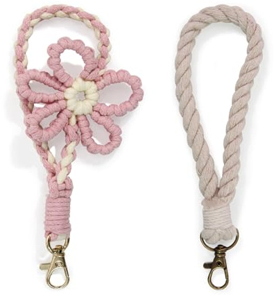 Vivikivi 2 Stück Schlüsselanhänger Makramee für Frauen Mädchen Handgefertigtes Schlüsselanhänger Armband Wristlet Keychain Cute Flower Wrist Lanyard für Schlüssel