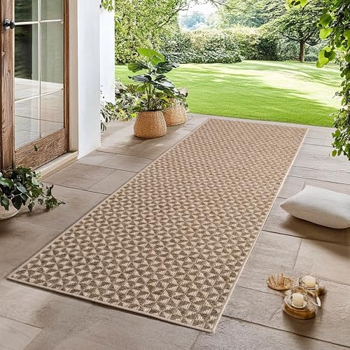 Carpetsale24 In- & Outdoor Teppich Beige 80x250 cm Läufer, Wetterfest & UV-beständig, Ideal für Küche, Balkon, Terrasse, Wohnzimmer und Esszimmer, Einfarbig im Boho-Stil.