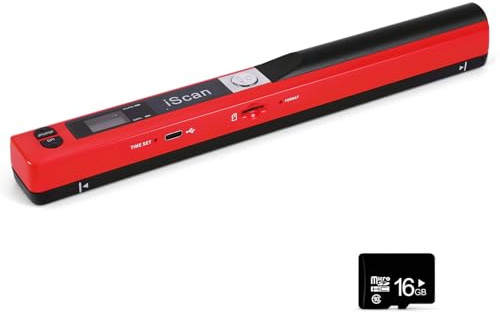 Red Portable Document Scanner, 900dpi Handheld A4 Photo Scanner Wand, USB 2.0 Supports Microsd/Tf Card 1g–32gb, High-Resolution Scanning for Home, Office, Travel (No Card Included)
