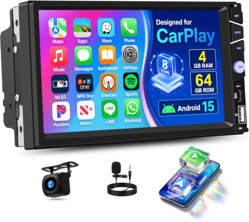OiLiehu 6G+128G Android 15 Double Din Car Stereo with Wireless CarPlay Android Auto, 7'' Touchscreen Car Radio with WiFi, GPS, Mirror Link, Bluetooth, FM/AM/RDS, SWC, EQ, USB, Type-C, Backup Camera