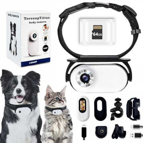 1080P Dog & Cat Camera Collar with 64GB Card, Mini Wearable POV Camera for Humans, Wireless Pet Cam for Video/Photo, Portable Sport Action Camera with Multi-Mount Accessories for Vlogging & Pets