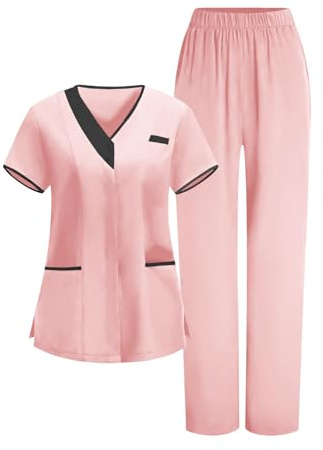 Damen Schrubb Set Zweiteilig Schlupfkasack + Schlupfhose Outfit Medizinische Berufsbekleidung Medizin Arzt Uniform Schlupfjacke Oberteil mit Hose Altenpflege Kleidung Arbeitskleidung Frauen