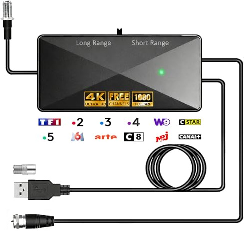 Amplificateur Antenne TV, Compatible Antenne Intérieure et Extérieure