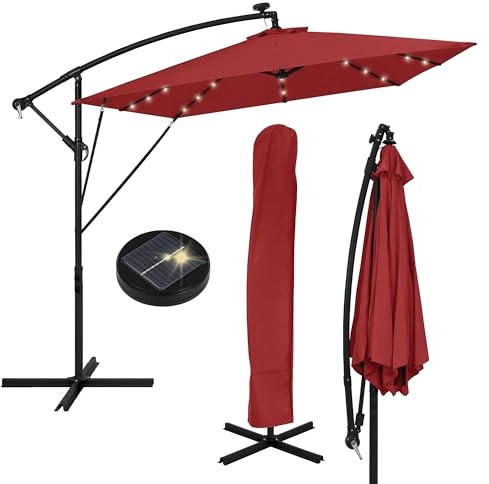 ML-Design Parasol Déporté Ø 330 cm sans/avec LED en Aluminium avec Manivelle, Protection UV50+ et Tissu Imperméable, Inclinable et Rotatif 360°, Meuble de Jardin Terrase, Housse et Support Inclus