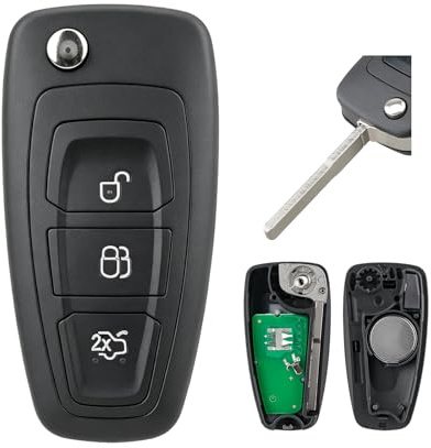 HYMOLKYE 3 Button FSK 433MHz 4D63 Chip Flip Full Remote Key Fob For Ford Transit Custom, Focus, Galaxy, C-Max , S-Max, Mondeo with HU101Blade for Car Owner Replace or spare key