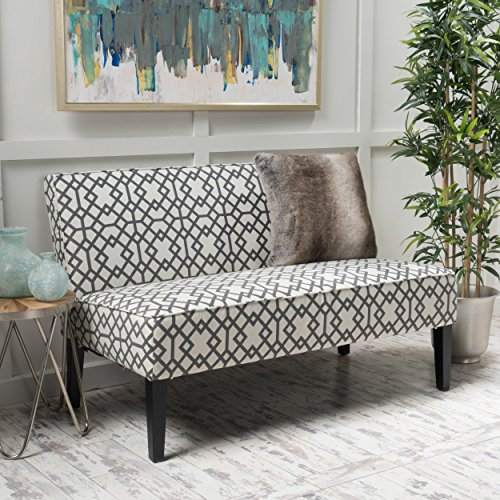 GDF Studio Christopher Knight Home Dejon Modern Stoff Loveseat schwarz matt Charlotte Sitzgelegenheit Muster, Holz, Grau geometrisch