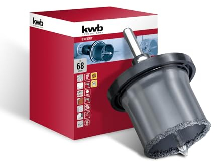 kwb Lochsägen Set ø 68 mm mit hoher Schneidleistung, langer Lebensdauer, großer Schnitttiefe von 55 mm, hartmetallbestücktem Zentrierbohrer und Aluminium-Trägerteller