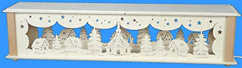 Rudolphs Schatzkiste Schwibbogenerhöhung mit Seiffener Kirche Dorf und Beleuchtung BxHxT 52x10x10cm NEU Lichterbogen Fensterbogen Spitzbogen Erzgebirge Seiffen Weihnachten Licht Holz Dekoration