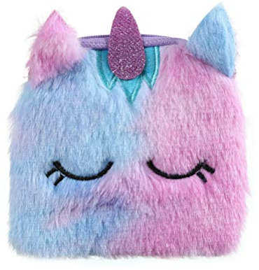 Leikance Porte-monnaie licorne en peluche avec dessin animé - Joli portefeuille pour fille - Pochette pour clés, écouteurs - pour enfants, bleu (Bleu) -