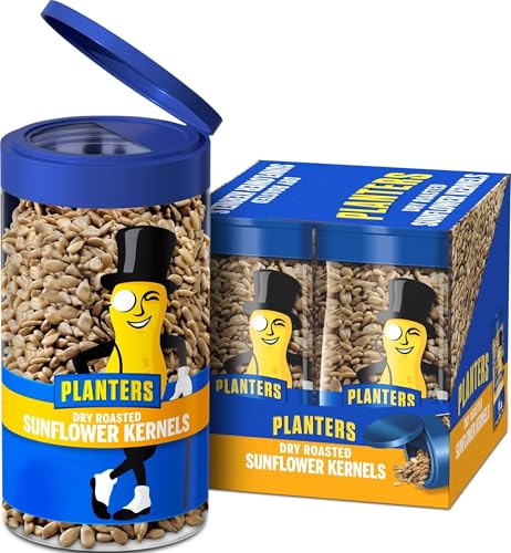 PLANTERS Pop & Pour Dry Roasted Sunflower Seeds to Eat, Road Trip Snack, Plant-Based Protein, Snacks for Adults, After School Snacks for Kids, Bulk Nuts, Kosher, 5.85oz Jar (4 Count)