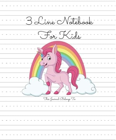 3 Line Notebook For Kids: Manuscript Tablets For Kids, 3 Lines Notebook For Kindergarten, Dotted Line Paper For Kindergarten, Letter Tracing Paper, ... Paper, Unicorn Notebook With 130 Pages
