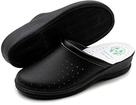 Poligono Pantoufles Sanitaires Homme et Femme, Pantoufles Professionnelles Fermées, Sabots Sanitaires, Chaussures Orthopédiques Confortables, Semelle Anatomique,Noir pour Femme 37
