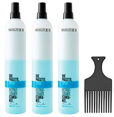 Selective Artistic Hair Due Phasette 450ml Restrukturierungs-Spray für Katikula und Kapillarfiber (3 Stück) + Afro Kamm