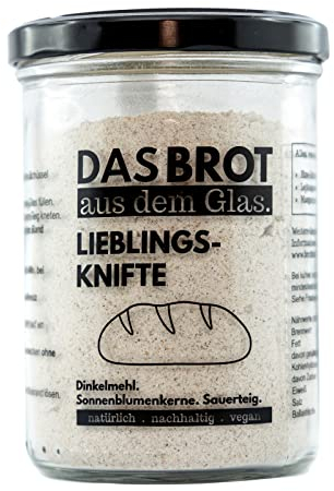 brotstoff - Lieblingsknifte - DAS BROT AUS DEM GLAS, Brotbackmischung und Backform – ideal als Einzugsgeschenk, als Geburtstagsgeschenk, oder als Gastgeschenk, 1 Glas wiederverwendbar als Backform