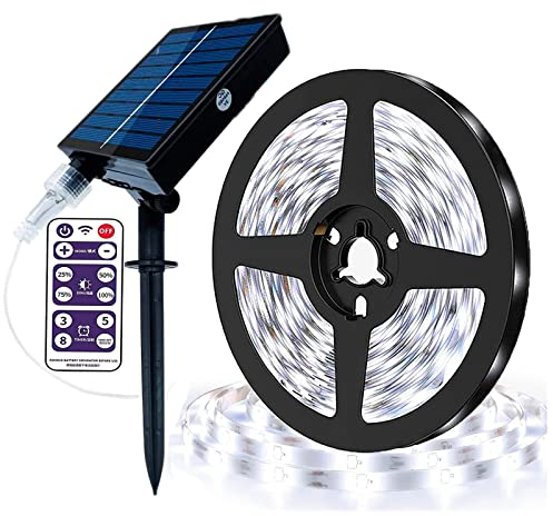 KINGCOO 300Led Streifen Solarleuchten, Wasserdicht 5M Seilleuchten Lichtschläuche Solar Band Lichterketten mit Fernbedienung für Außen Innen Garten Weihnachten Hochzeit Party (Weiß)