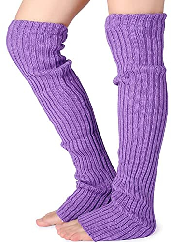 Nanxson Damen Lang Stulpe Leg Warmer Gestrickte Over-Knee Lange Beinstulpe Tanzen Strumpf (Lila-65)