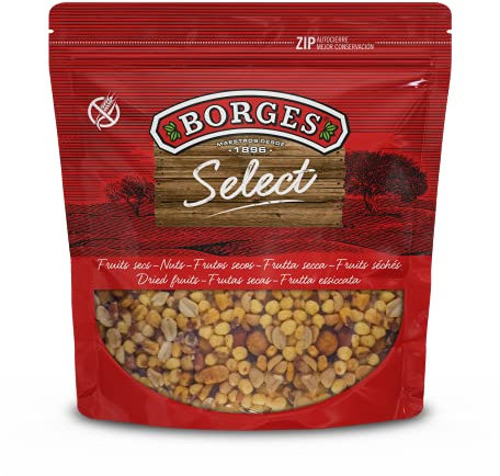 Borges - Mezcla de Frutos Secos Fritos Sabor Barbacoa Selección Borges - Cacahuetes con y sin Piel, Maíz, Habas y Garbanzos Tostados - Sin Gluten, Sin Aceite de Palma, Vegano - 1 Kg.