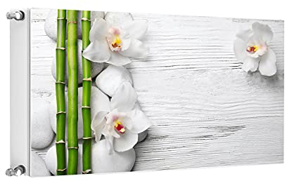 TMK ArtDeko Magnetische Heizkörperverkleidung Modernes Design Einfache Montage Magnet Heizkörperabdeckung, 100x60cm, Bambus Blume