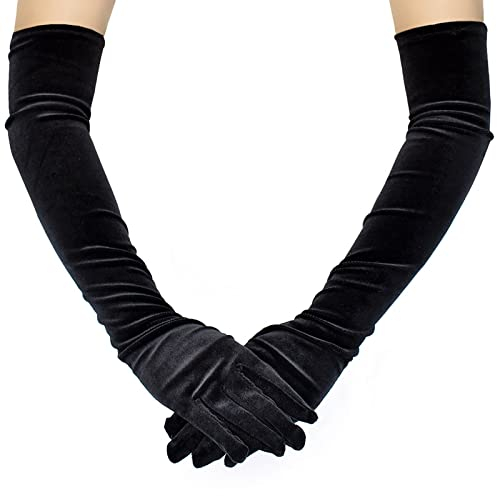 Acenail Lange Samt Damen Handschuhe Ellenbogenlänge Flapper Handschuhe Finger Opera Abend Party Handschuhe 20er Jahre Schwarz Brauthandschuhe Hochzeit Handschuhe für Frauen
