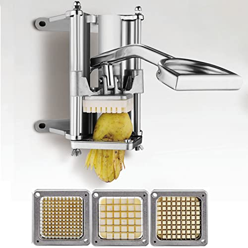uyoyous Coupe-frites en acier inoxydable avec support mural et lames de 1,27 cm, 9,5 cm, 6,3 cm