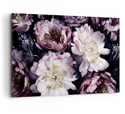 Wandbilder Dekoration Wohnzimmer Pfingstrosen Veilchen Blumen Bilder auf Leinwand 120x80cm Leinwandbild Schlafzimmer Deko Wand Kunstdruck Art Groß XXL Wanddeko Bild Wall Decor Canvas AA120x80-5076