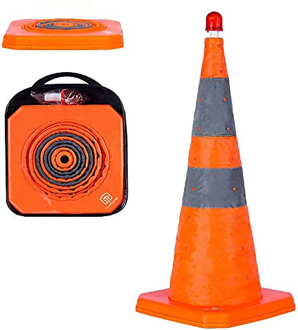 GUARDLEAD Warnkegel 1 Stück, 70cm Reflektierender Verkehrskegel mit Warnleuchte, Orange Verkehrsleitkegel Pylone Faltbar, Faltbar Leitkegel für Straße Sicherheit (1, 70cm)