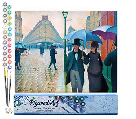 Figured'Art Peinture par Numéro Adulte Rue de Paris, temps de pluie - Gustave Caillebotte - Activité Manuelle Kit de Loisir Créatif DIY Numéro d'Art Complet - 40x50cm sans châssis en bois