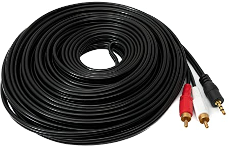 System-S Cable RCA 2 RCA de 15 m macho a AUX 3,5 mm, conector estéreo AV en negro