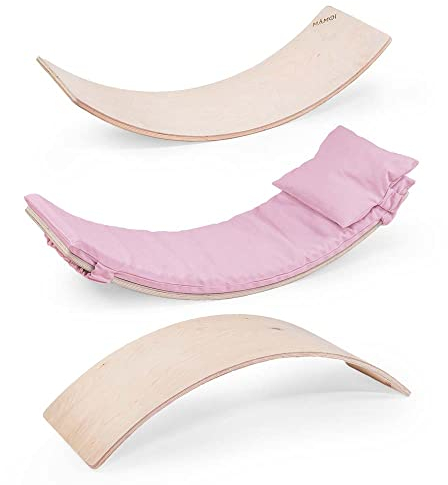 MAMOI® Balance Board für Kinder, Balance wippe, Balancieren und Gleichgewichtstrainer, Balanceboard, Balanceboards Indoor, Balancierbrett, Wobble Board aus Holz, Balance-Board mit Matte ab 3