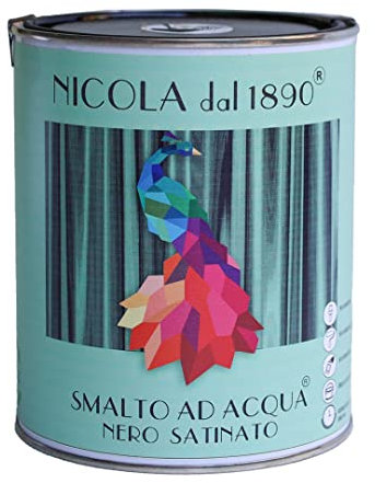 NICOLA VERNICI Smalto Acrilico a Base di Acqua, Per Interni ed Esterni, Made in Italy, Nero Satinato - Formato 1 lt