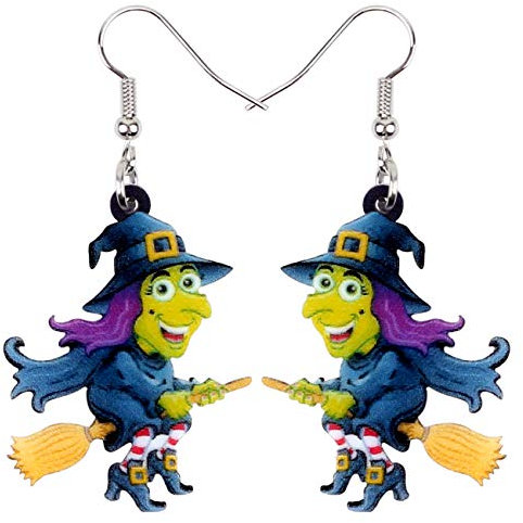 NEWEI Cute Acryl Halloween Hexe Ohrringe Kürbis Dangle für Frauen Mädchen Festival Schmuck Geschenke Charme (Limette)