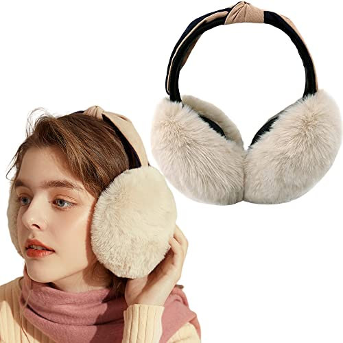 FSMILING Winter Ohrenwärmer Faltbare Verstellbarer Plüsch Ohrenschützer Weiß Earmuffs for Damen Mädchen Frauen