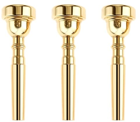3 Pack Trompete Mundstück 7C 5C 3C Trompete Mundstück Set Kompatibel mit Yamaha Bach Conn King Standard Trompeten für Anfänger und professionelle Spieler, Gold