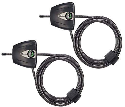 Master Lock Black Python - Candado de cable de acero con llaves, cámara de rastro antirrobo resistente y cable de bloqueo para kayak, paquete de 2, 8417T