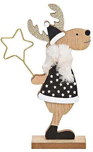 G. Wurm Aufsteller Elch mit Metallstern | Weihnachtsdeko Rentier 21cm Holz | Weihnachten Deko