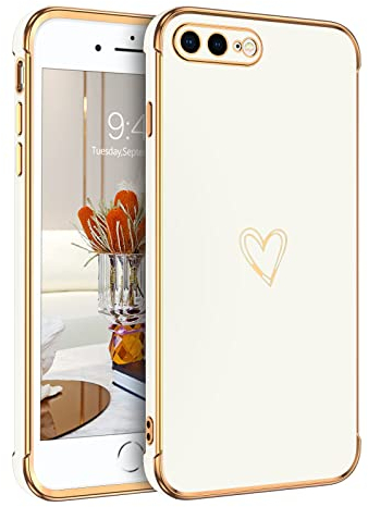 GUAGUA Handyhülle für iPhone 8 Plus/iPhone 7 Plus Hülle Cute Herz Muster Galvanisierte Kameraschutz Stoßfeste Silikonhülle Weich TPU Silikon Schutzhülle Dünn Hülle für iPhone 7 Plus/8 Plus, Weiß