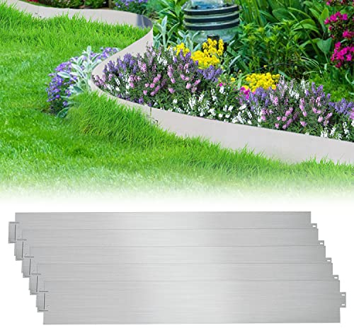 Izrielar Rasenkante Metall Beeteinfassung 10m - 10 stück Mähkante, Verzinkt Gartenzaun Beetumrandung Länge pro Streifen Länge 10m - Höhe 15cm, Silber