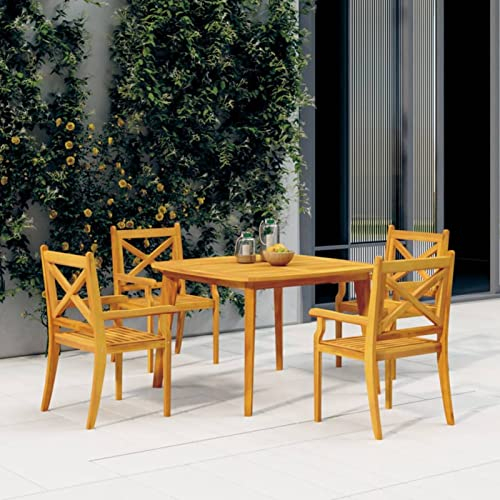 Tidyard 5-TLG. Garten Essgruppe Holz, Sitzgarnitur, Gartengarnitur, Biergartengarnitur, Terrassenmöbel Set 4 Personen, Gartenmöbel Set, Tisch und Stuhl, Massivholz Akazie