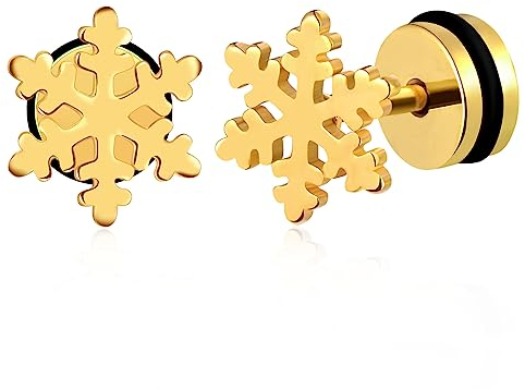 feilok Ohrringe Edelstahl Schneeflocken Ohrschmuck Hoop Piercing für Herren Damen Unisex Gold