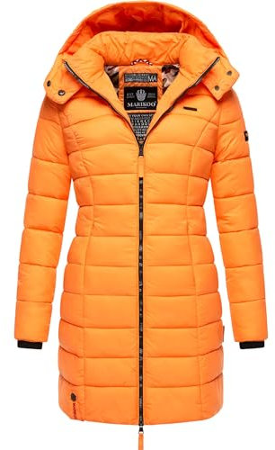MARIKOO Damen Langer Wintermantel Warmer Steppmantel mit Abnehmbarer Kapuze Abendsternchen Apricot Sorbet Gr. XL