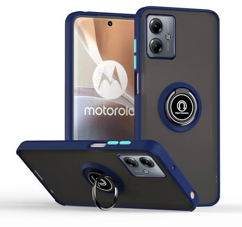 HAOYE Coque pour Motorola Moto G14 avec Rotatif Bague Anneau Support, Etui Translucide Hybride Robuste, Silicone TPU + PC Double Couche Housse. Bleu