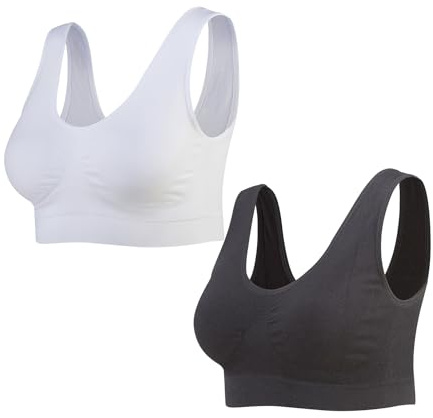 Lemef Confezione da 2 reggiseno sportivo senza cuciture senza ferretto con cuscinetti rimovibili per le donne, Bianco e nero (confezione da 2), 3XL