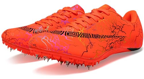 Zelzen Zapatillas de Atletismo de 8 Clavos, Sprint Zapatos Deportivos de Media Distancia, Zapatillas apatillas Hombre, Zapatillas Sprint Ligeras Antideslizantes para Hombre, Mujer, Junior(37,Naranja)