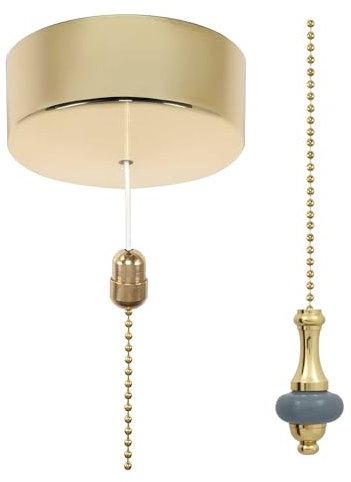 ElekTek Premium Brass Bathroom Light Pull Cord Switch Kit - Blue Disc Brass Chain