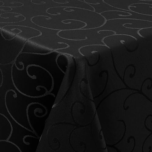Homaxy Tischdecke Abwaschbar Jacquard Rechteckig 130x220cm, Schwarz | Damast Design, Schmutzabweisend, Dick & Langlebig, Pflegeleicht Maschinenwaschbar, Für Küche Party Garten