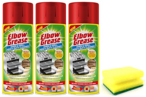 3X Elbow Grease Oven & Grill Heavy Duty Cleaner Spray (3X 400 ML)- Powerful Oven & Grill Deep Cleaner Degreaser Formula- with Degreaser Sponge