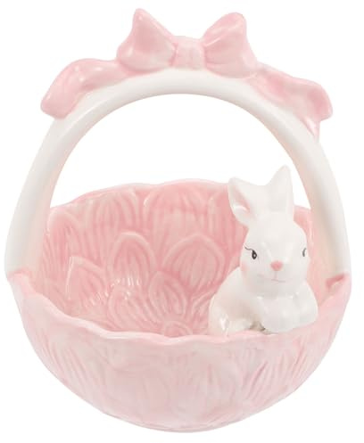 LIFKOME Keramik Osterhasen Dekoration Mit Korb 6 Zoll Realistisches Hasenfigur Tischdeko Für Ostern Und Wohnkultur