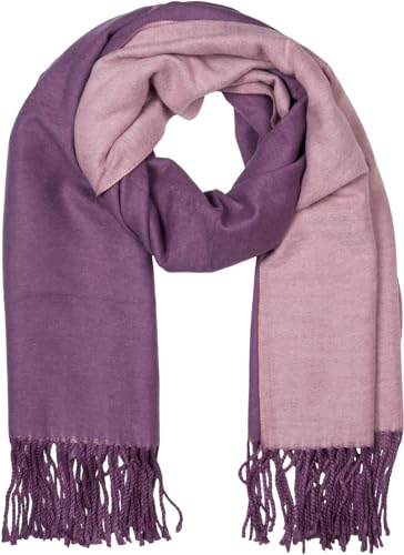 styleBREAKER Damen Schal in edler 2-Face Optik mit Fransen, 2 Farbig, Wendeschal, warme Winter Stola mehrfarbig 01017137, Farbe:Violett-Flieder